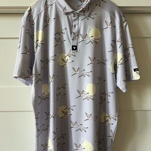 Bad Birdie Gray and Yellow Patterned Polo Shirt